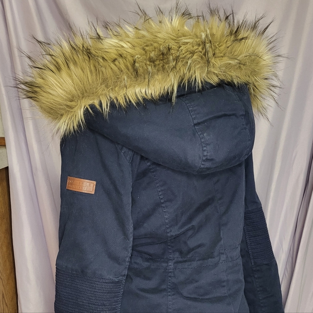 Hollister Navy Utility Jacket with Faux Fur Hood - Picture 2 of 5